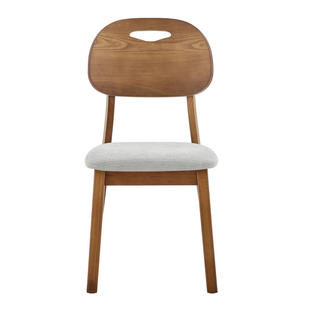 Set di 2 sedie da pranzo con schienale ovale e maniglia; legno; grigio