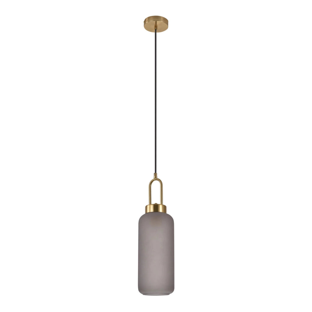 Lampada a sospensione Luton — vetro fumé opaco e ottone, cilindro ø 13 cm