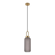 Lampada a sospensione Luton — vetro fumé opaco e ottone, cilindro ø 13 cm