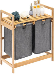 Asciugamani con Struttura in Bambù - Contenitore per Asciugamani a 2 Cassetti - Asciugamani con Tasche Interne - Adatto per Camera da Bagno/Camera da Letto - 73 x 64 x 33 cm - Pedane Elevate contro L'Acqua - Contenitore per Asciugamani