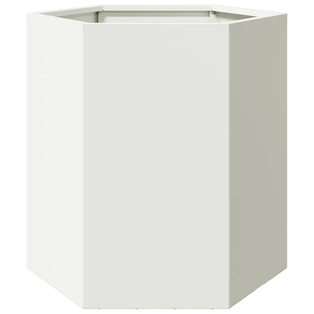 Fioriera | Cassetta per fiori | Vaso da Giardino Bianca Esagono 46x40x45 cm in Acciaio
