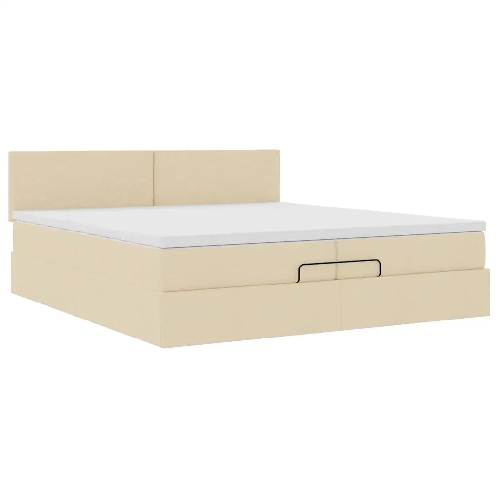 Struttura Letto Pouf con Materassi Crema 200x200 cm in Tessuto