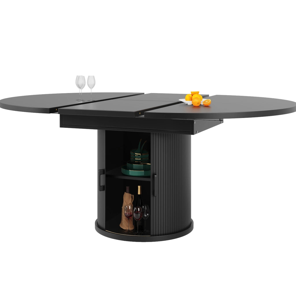 Tavolo da pranzo allungabile 118(158)x118x76.8 cm con vano contenitore; MDF nero