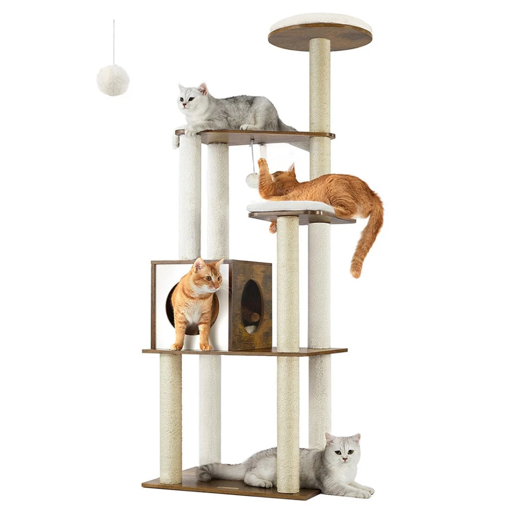 Torre tiragraffi moderna da 165 cm con 5 tiragraffi cuscini lavabili e sfoderabili piattaforma cuccia per gatti arredamento da interno per gatti grigio 12_0003905