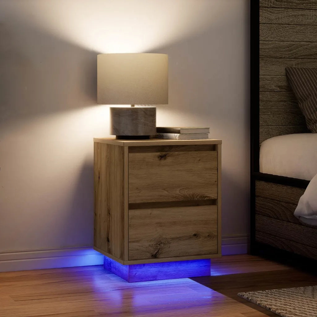 Comodini con Luci a LED 2 pz Rovere Artigianale 38x34x50 cm 861300
