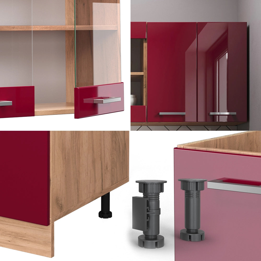Vicco Cucina monoblocco Rosso lucido/rovere dorato 140 cm , PL Antracite