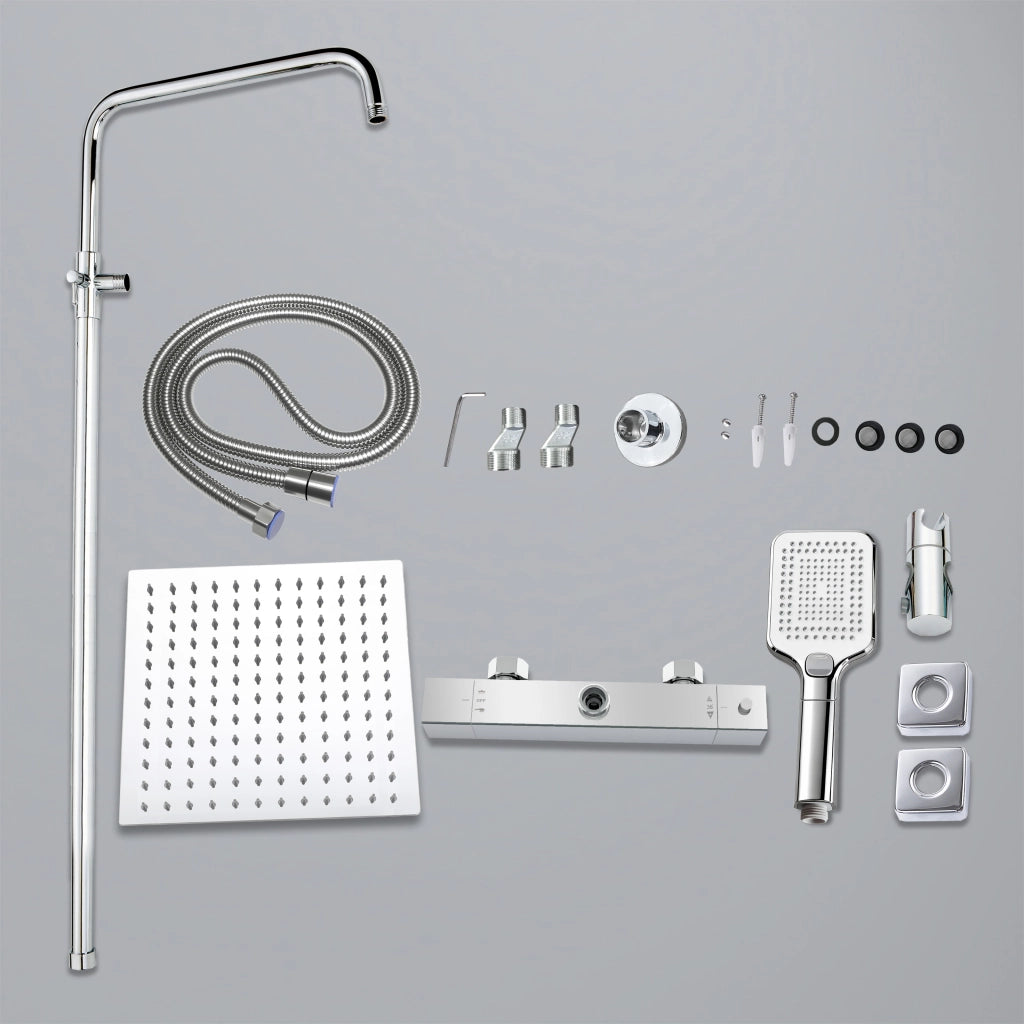 Colonna doccia con miscelatore termostatico, saliscendi doccia tondo regolabile 72-120cm, cromo