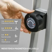 Cyclette Pieghevole Magnetica a 8 Livelli con Display LCD, Rotelle e Sellino Regolabile, Grigio e Nero