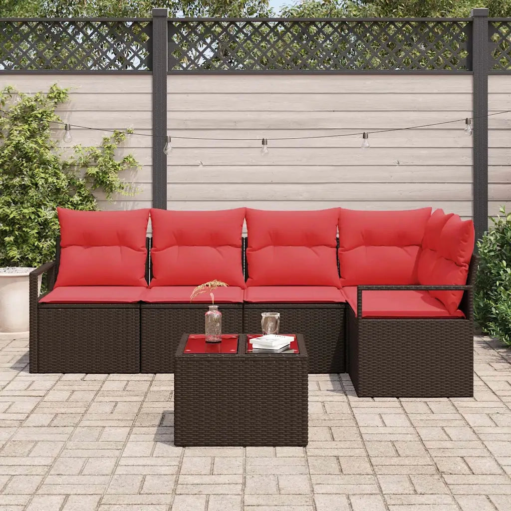 Set Divano da Giardino 6 pcs Marrone e Rosso polyrattan 3355063