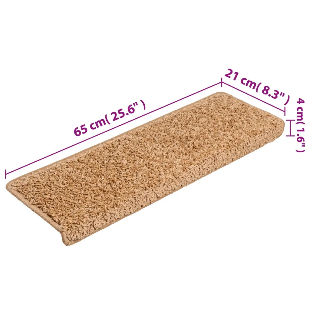 Tappetini per scale 15 pz 65x21x4 cm Beige Bordo rettangolare 134577