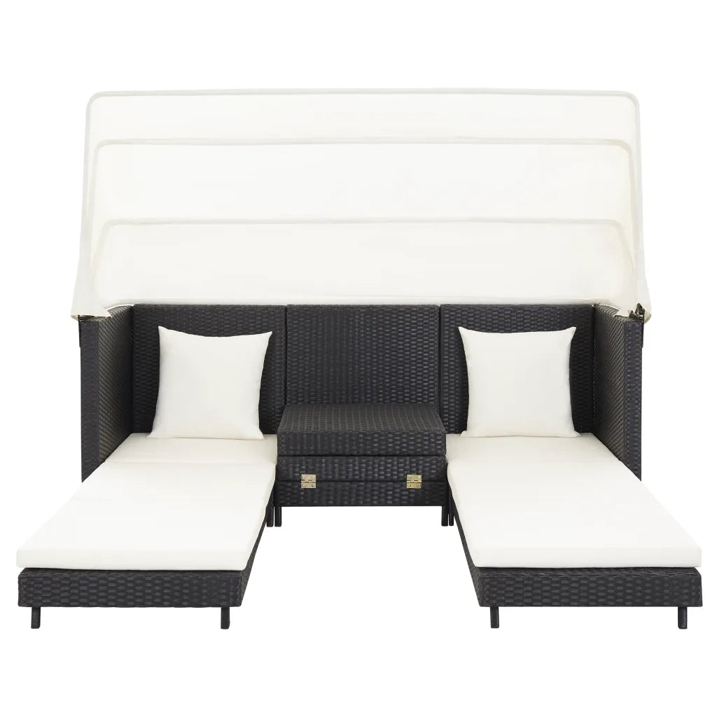 Divano Letto a 3 Posti Estendibile con Tetto Polyrattan Nero cod mxl 61538