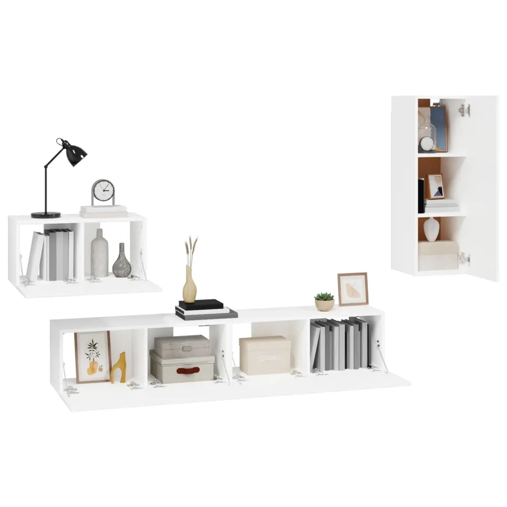Set di Mobili Porta TV 4 pz Bianco in Legno Multistrato 3114334