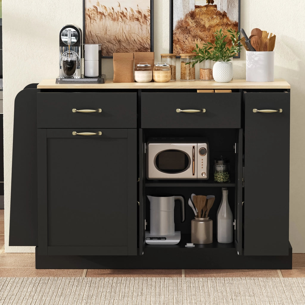 Credenza con vani aperti e vano rifiuti - per cucina - in MDF - 133.5×40×86 cm - nero