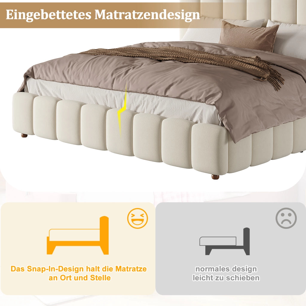 Letto contenitore matrimoniale 160 × 200 cm con sollevamento idraulico e rete inclusa, senza materasso, in velluto beige