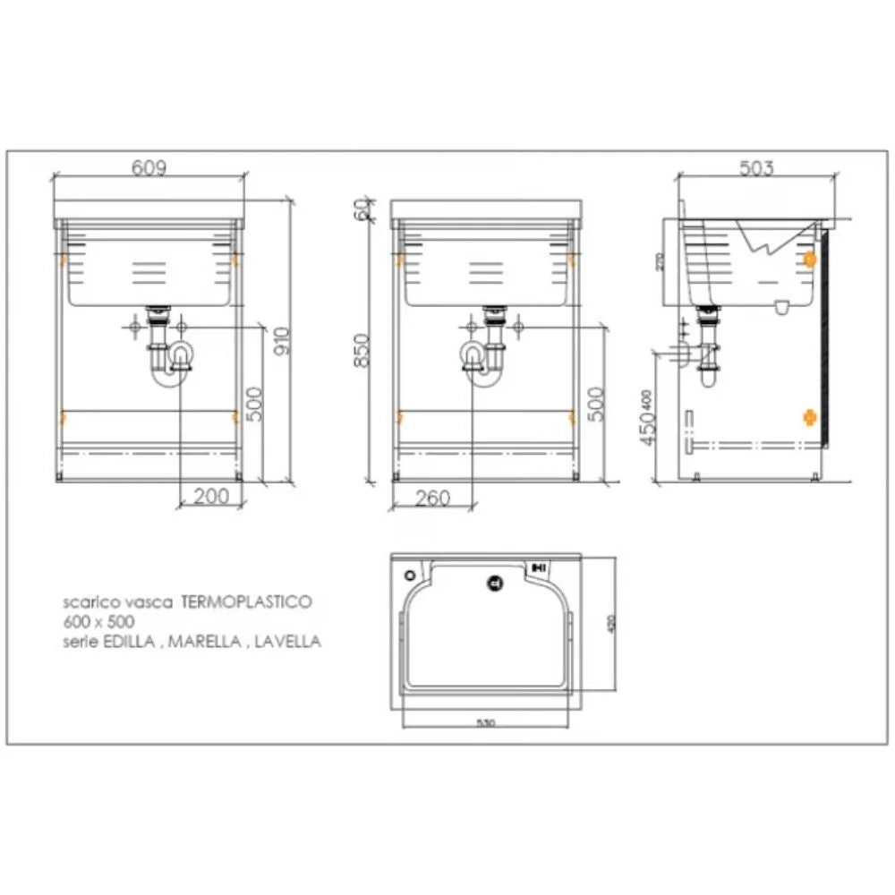 Mobile lavatoio 50x60 cm bianco con vasca in termoplastico, fondo salvagoccia e asse in termoplastico | Lavella