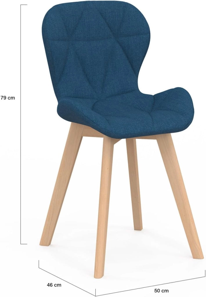 Set di 4 sedie ROBINE in tessuto blu anatra per sala da pranzo