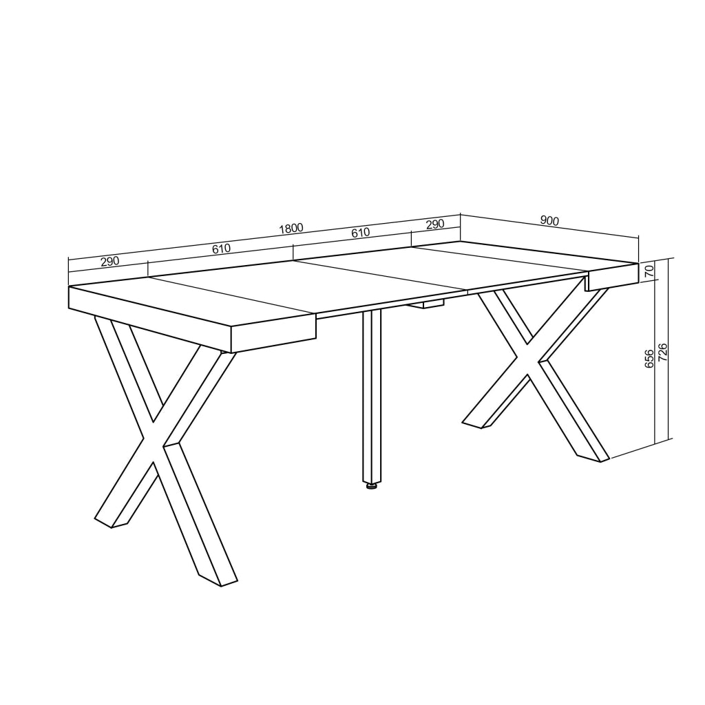 Consolle allungabile, 58 fino 180x90x73cm, Per 8 persone, Gambe in legno, grigio cemento RF2770