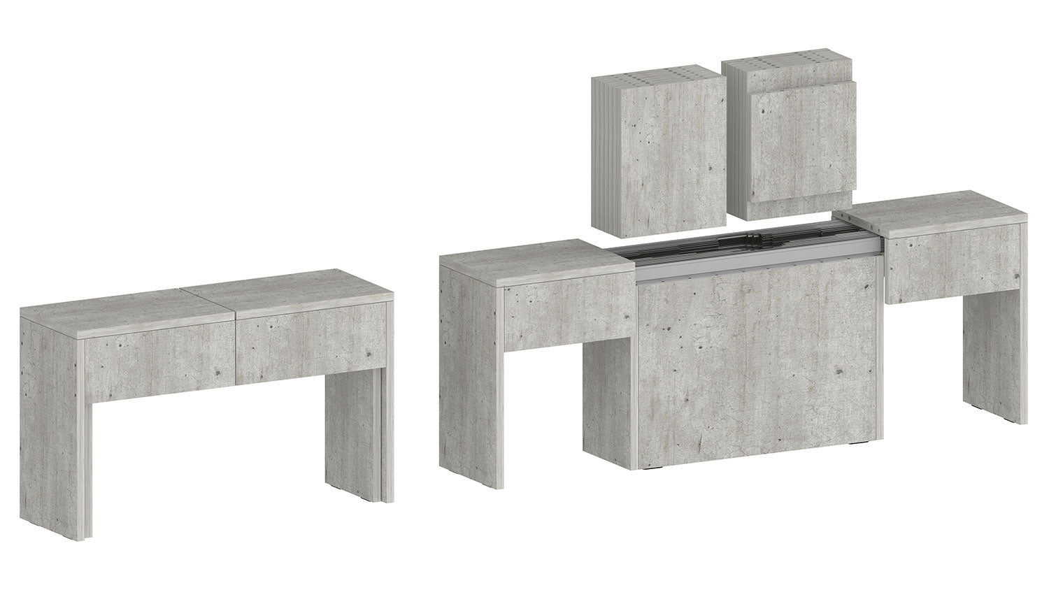 Set 2 Panche Allungabili 66/290x25x45 cm Pratika Singola A e B Cemento