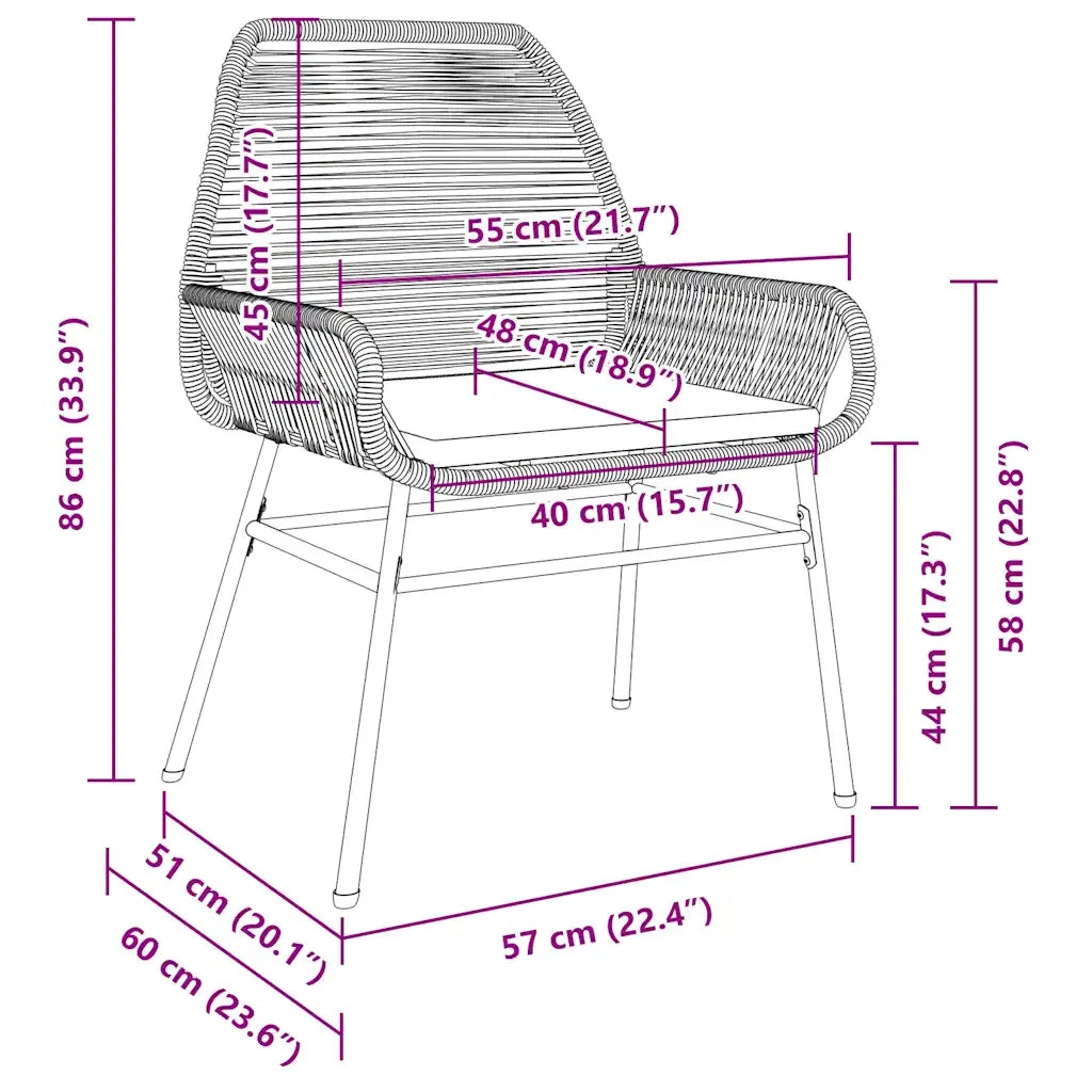 Sedie da Giardino con Cuscini 2 pz | Sedie da Esterno Nere in Polyrattan