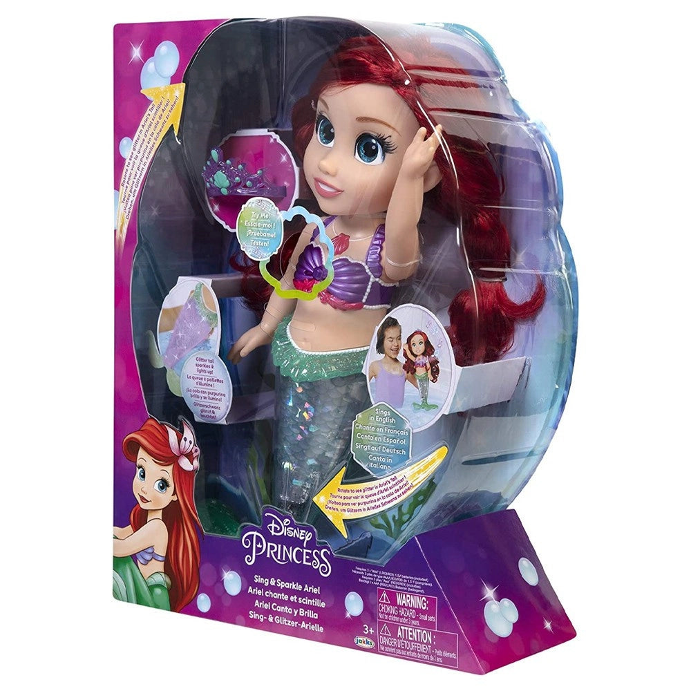 Trade Shop - Ariel Principessa Disney Bambola 35cm Parlante Musicale, Glitter, Si Illumina -