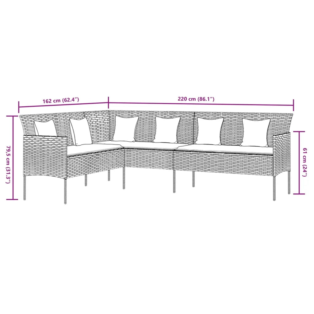 Set da Pranzo da Giardino 2 pz con Cuscini Nero in Polyrattan