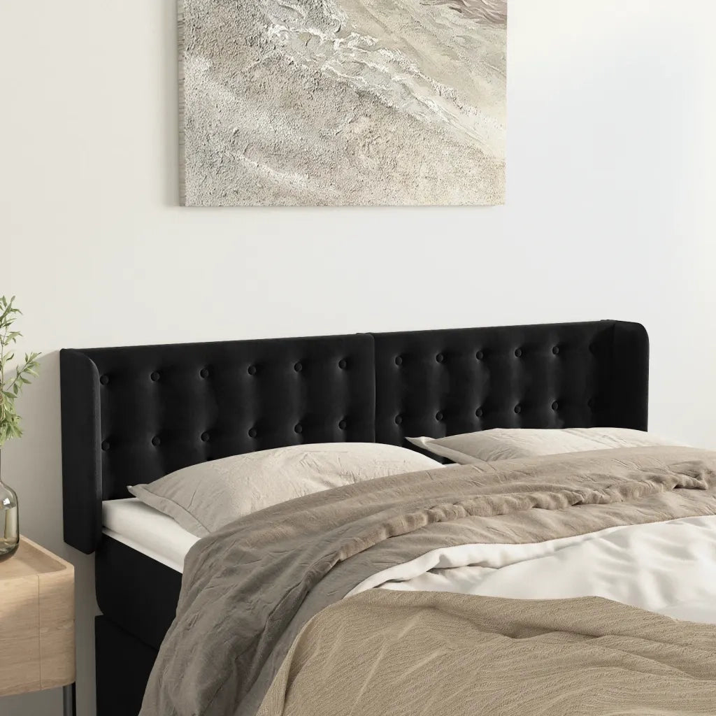 Testiera ad Orecchio Nera 147x16x78/88 cm in Vellutocod mxl 79112