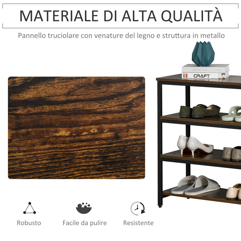 Easycomfort Scaffale Stile Industriale 4 Ripiani, Mobile Libreria per Soggiorno, Ingresso, Camera da Letto, Metallo e Legno, Marrone, 100x30x72cm