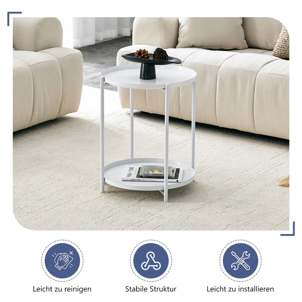 Tavolino Rotondo 2 Livelli ¨C MINIMAL ¨C Metallo Nero/Bianco 42x52 cm