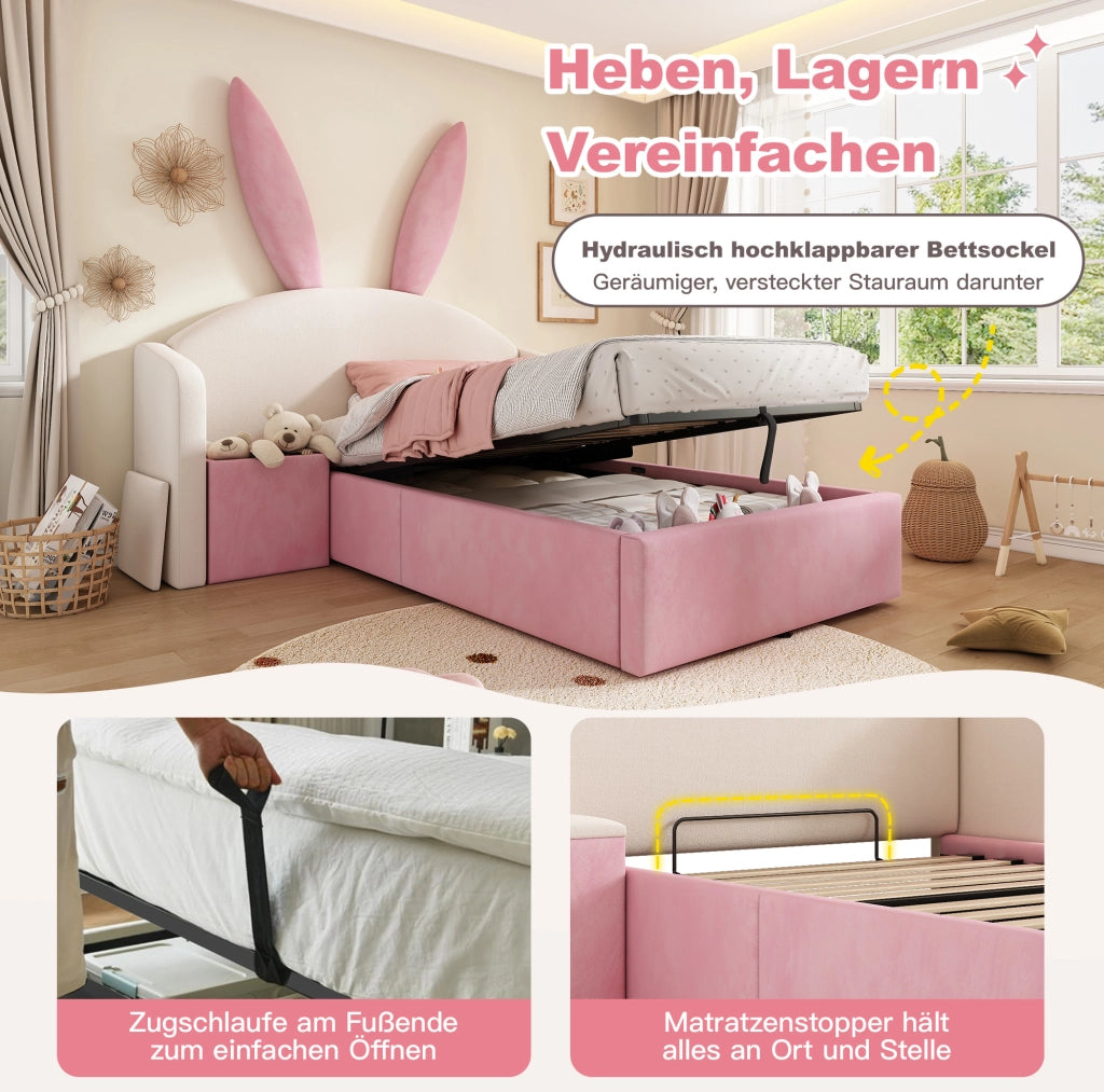 Letto singolo imbottito 90x200 con contenitore e comodino
