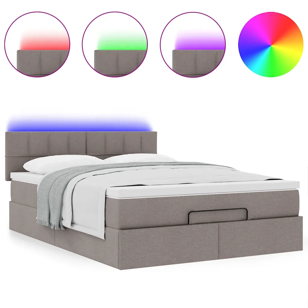 Pouf Letto con Materasso e LED Tortora 140x190 cm in Tessuto 3312309