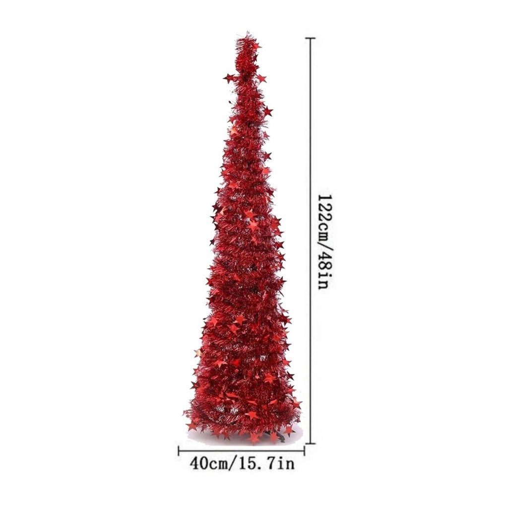 ALBERO DI NATALE 1,22M CON PAILETTES PIEGHEVOLE FACILE DA MONTARE ROSSO