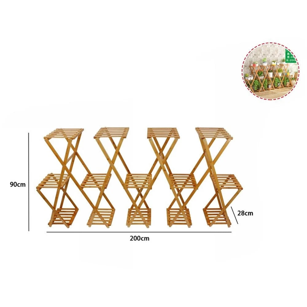 Trade Shop - Scaffale Portafiori Piante In Bambù Naturale 3–14 Ripiani Portavasi 90x28x200cm 70440a -