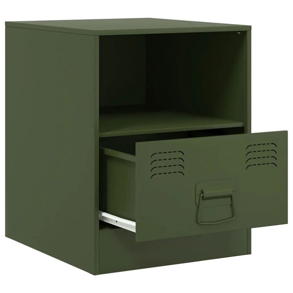 Set di 2 Comodini | Armadio da Notte | Mobiletto da notte Verde Oliva 34,5x39x44 cm in Acciaio
