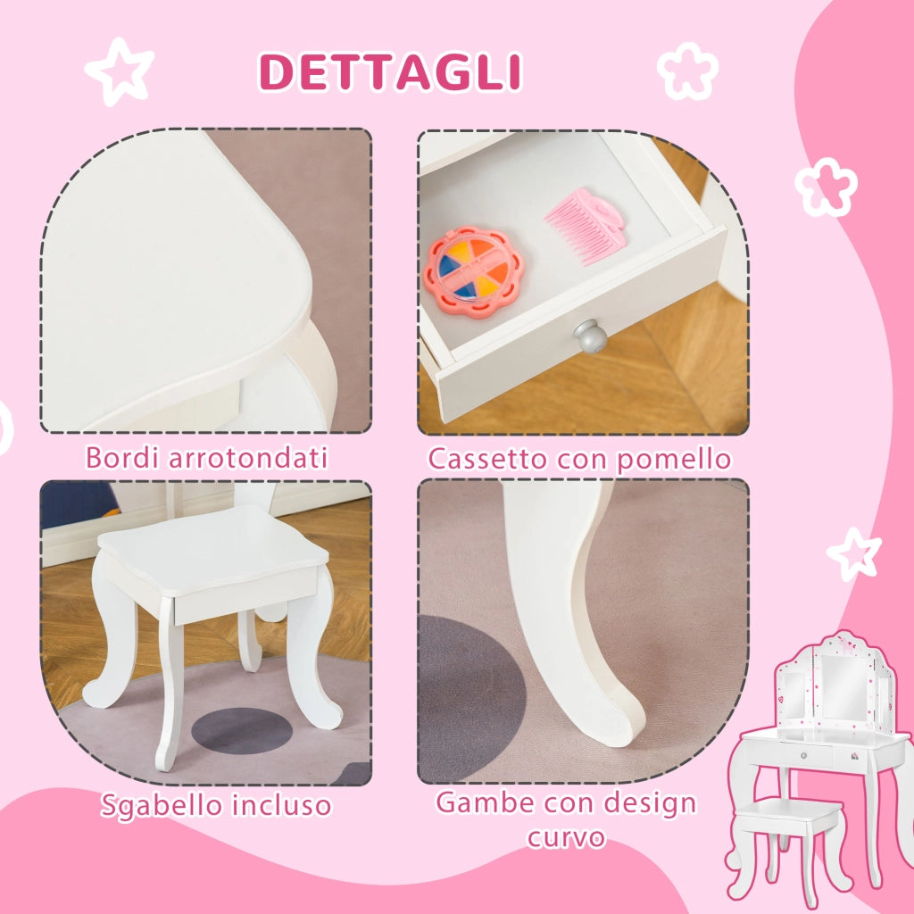 Truccabimbi con Specchio e Cassetto ¨C Zephmum ¨C Bianco 63x40x85.5cm