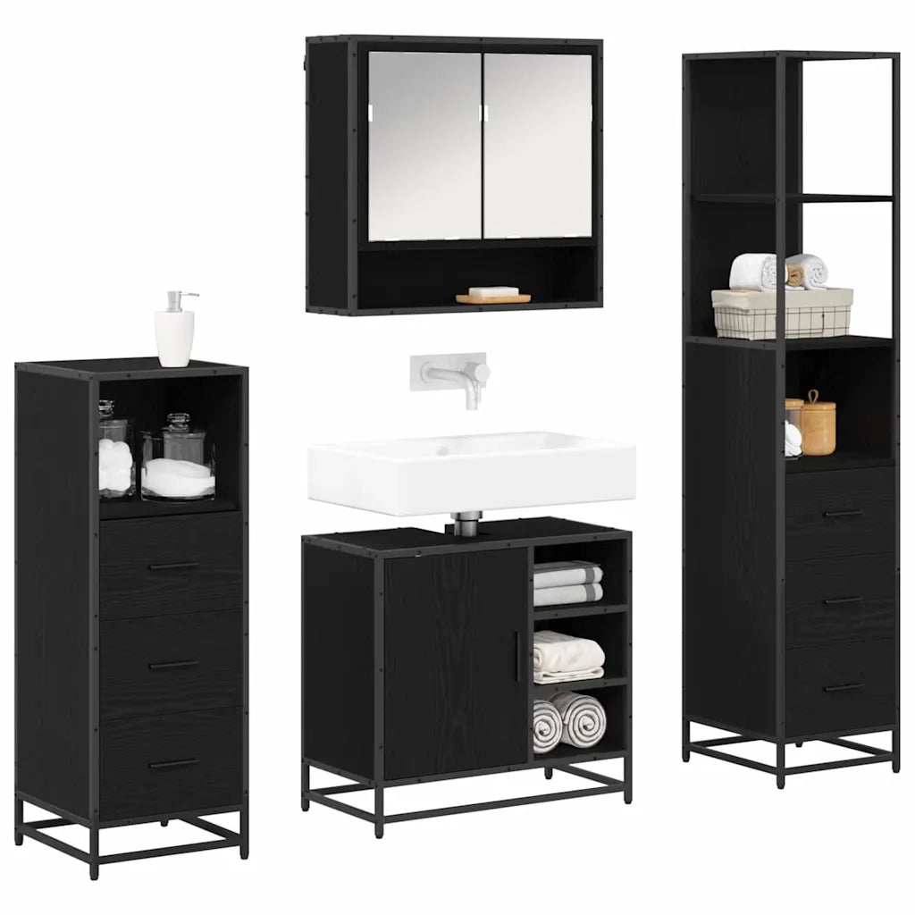 Set di mobili per il bagno 4 pcs Rovere Nero Legno multistrato 3402544