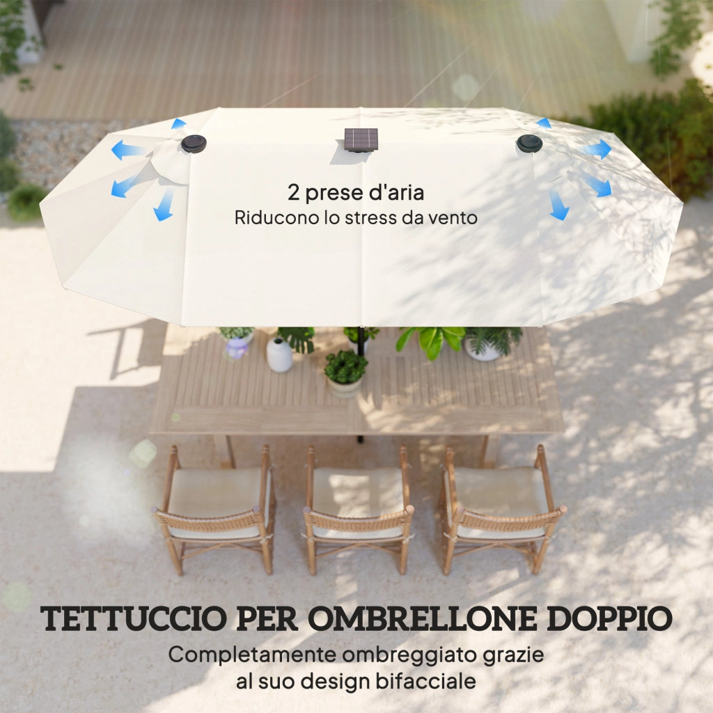 Ombrellone Doppio con Luci LED ¨C zephmum ¨C Poliestere Acciaio 2.92x1.5x2.2 m Beige
