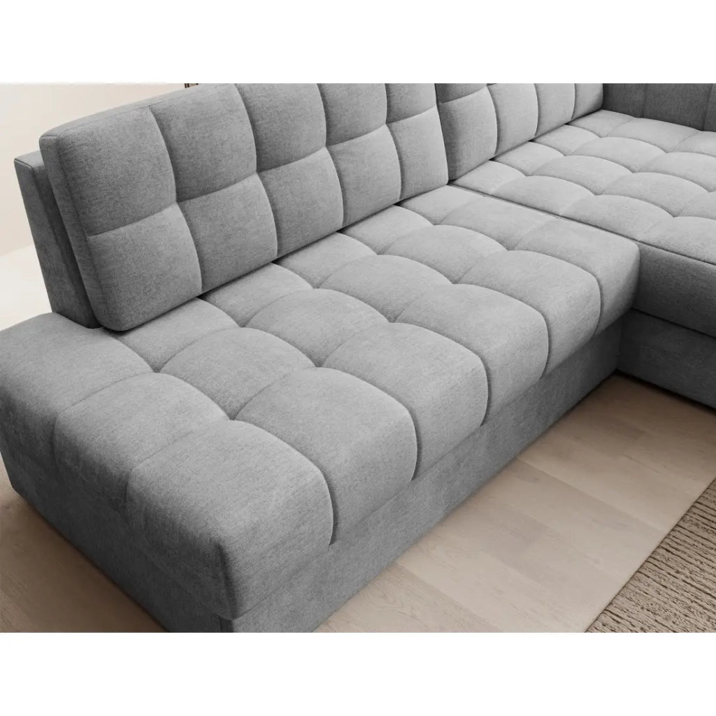 Divano angolare trasformabile CUBITO grigio 240 cm con contenitore e letto