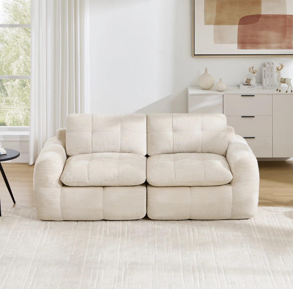 Divano modulare in chenille beige 194x97x68 cm