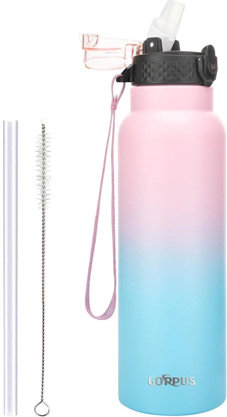 Ottima tazza in acciaio inossidabile 750ml con beccuccio, BPA libero, adatto per bevande gassate, termos, tazza con isolamento a doppia parete a vuoto per sport, viaggi, campeggio, fitness