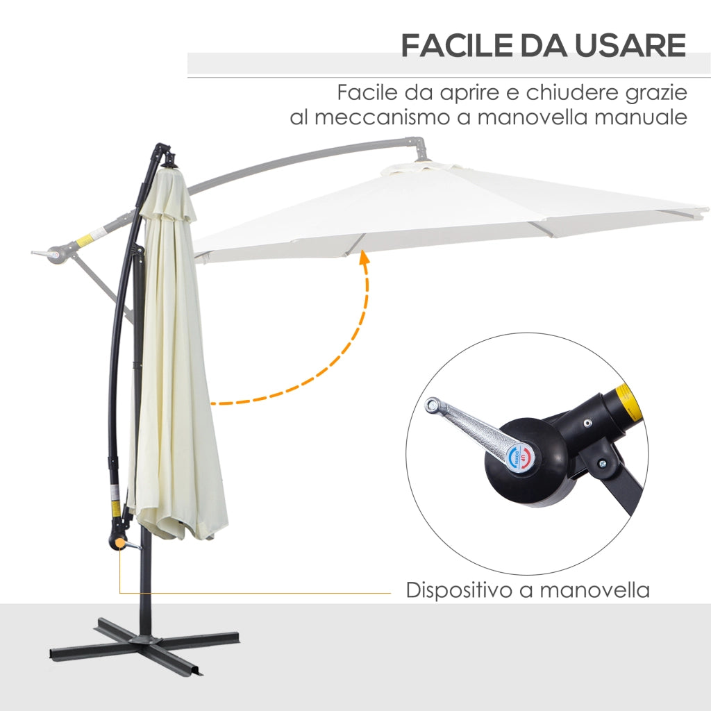 Ombrellone da Esterni 3x2.5 m con Manovella, in Acciaio e Poliestere Anti-UV, Crema