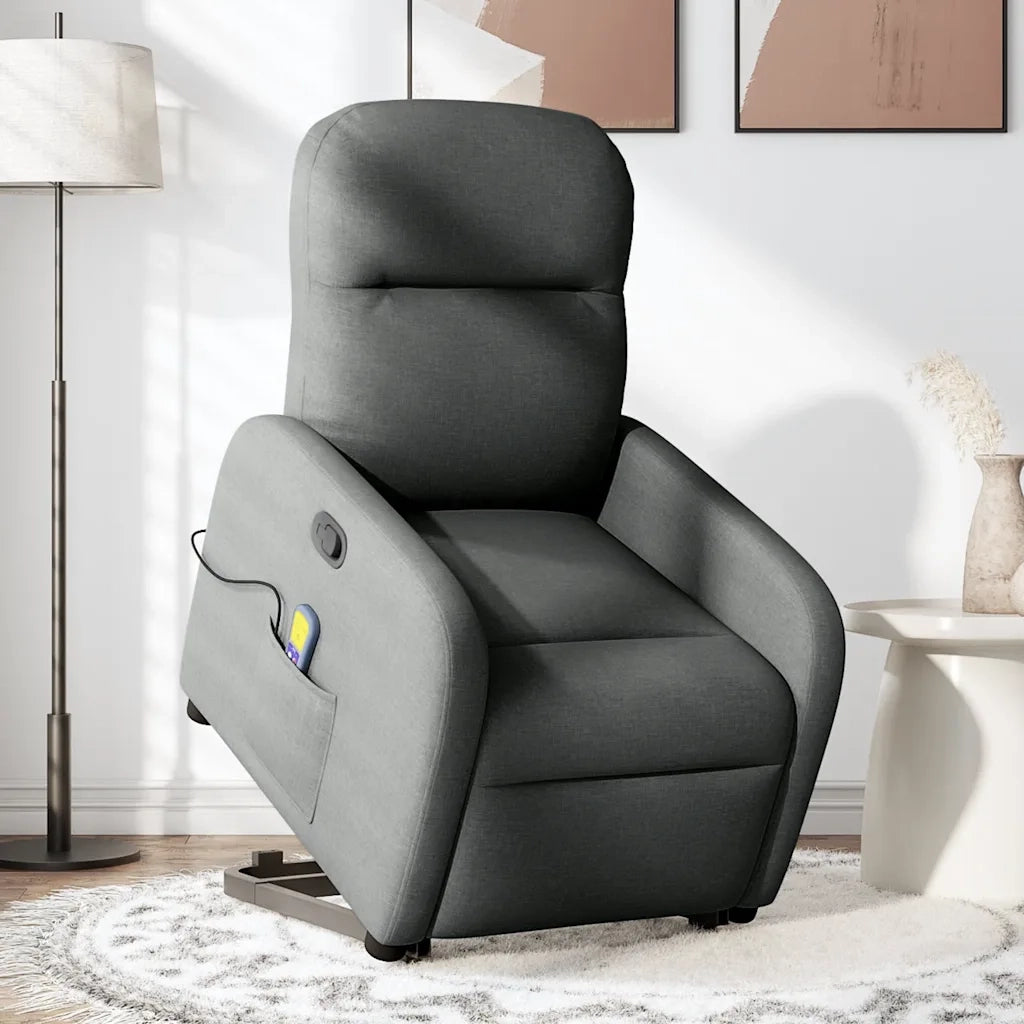Divano Sedia-Poltrona Alzapersona Massaggi Reclinabile Grigio Scuro Tessuto 434528