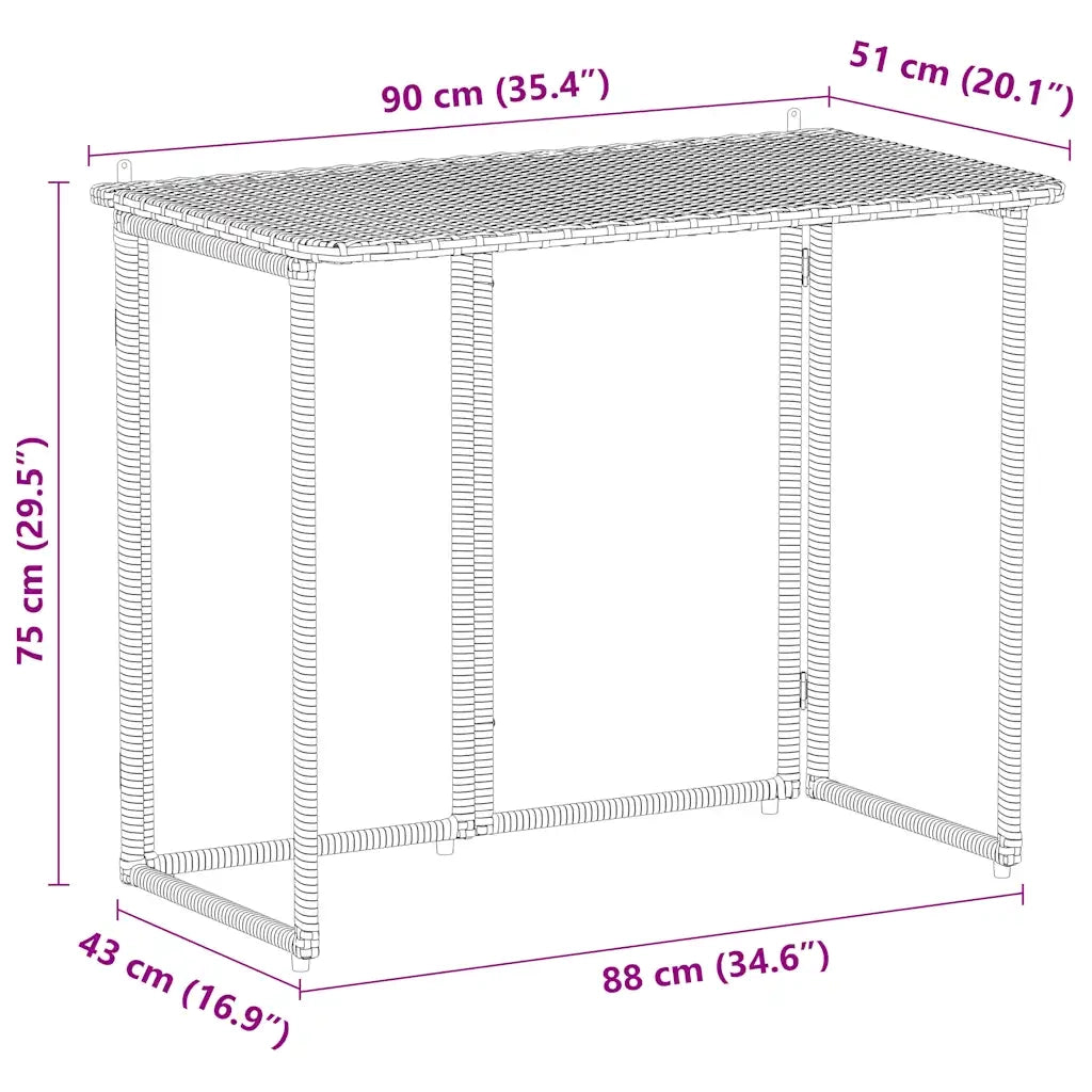 Tavolo da Giardino Pieghevole Grigio 90x51x75 cm in Polyrattan 4108256
