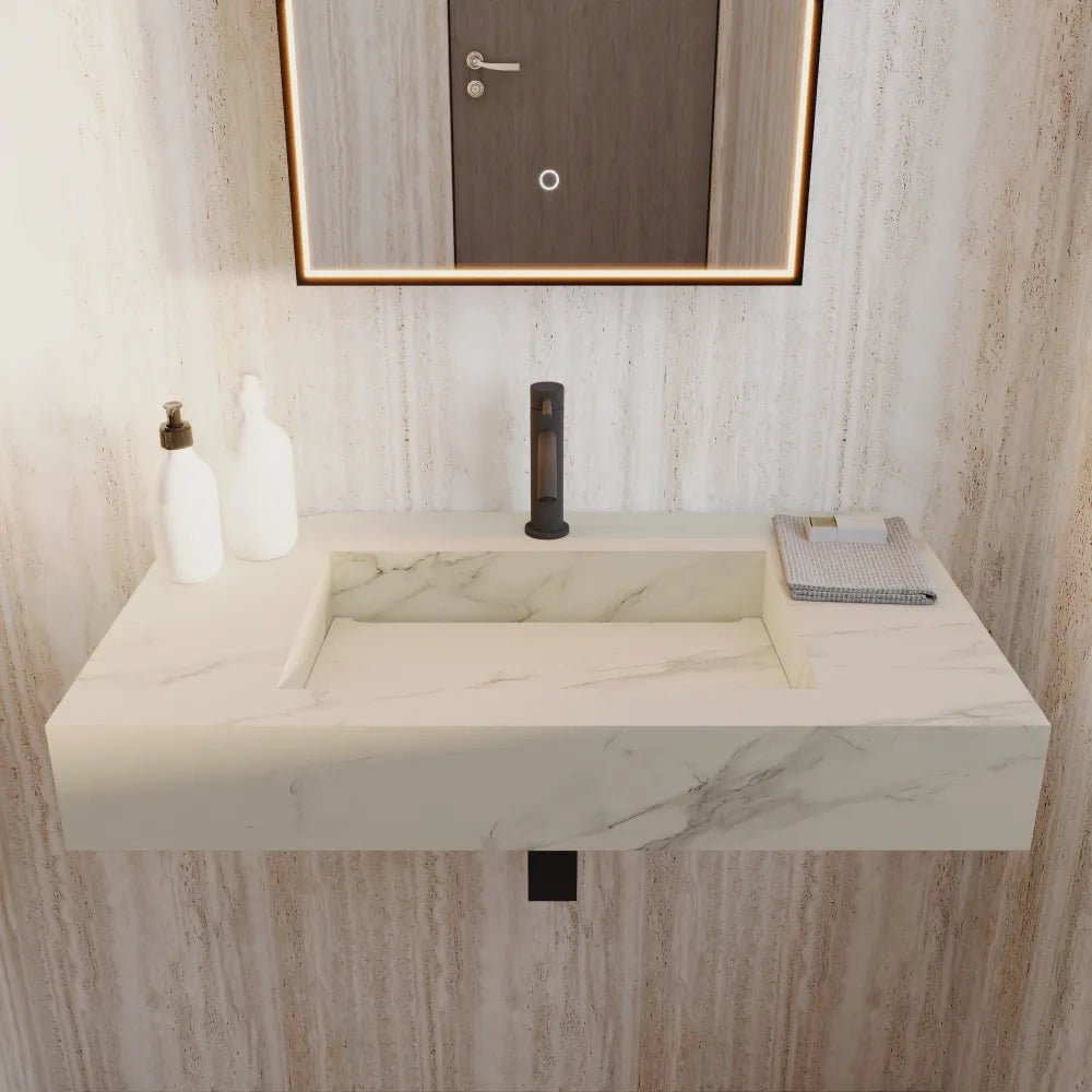 Lavabo sospeso in hpl 80cm calacatta bianco | Ledro