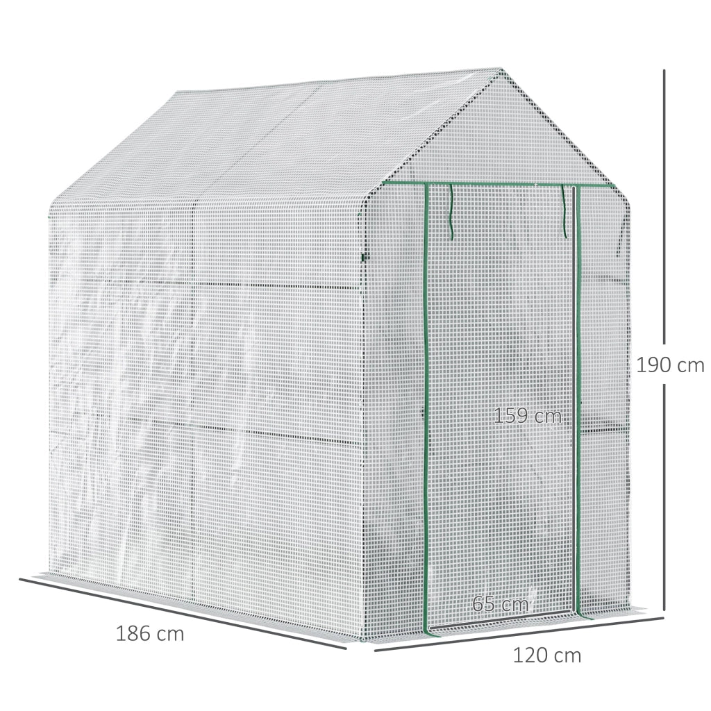 Serra a Casetta 186x120x190 cm con Porta a Cerniera Rivestimento in PE Bianco