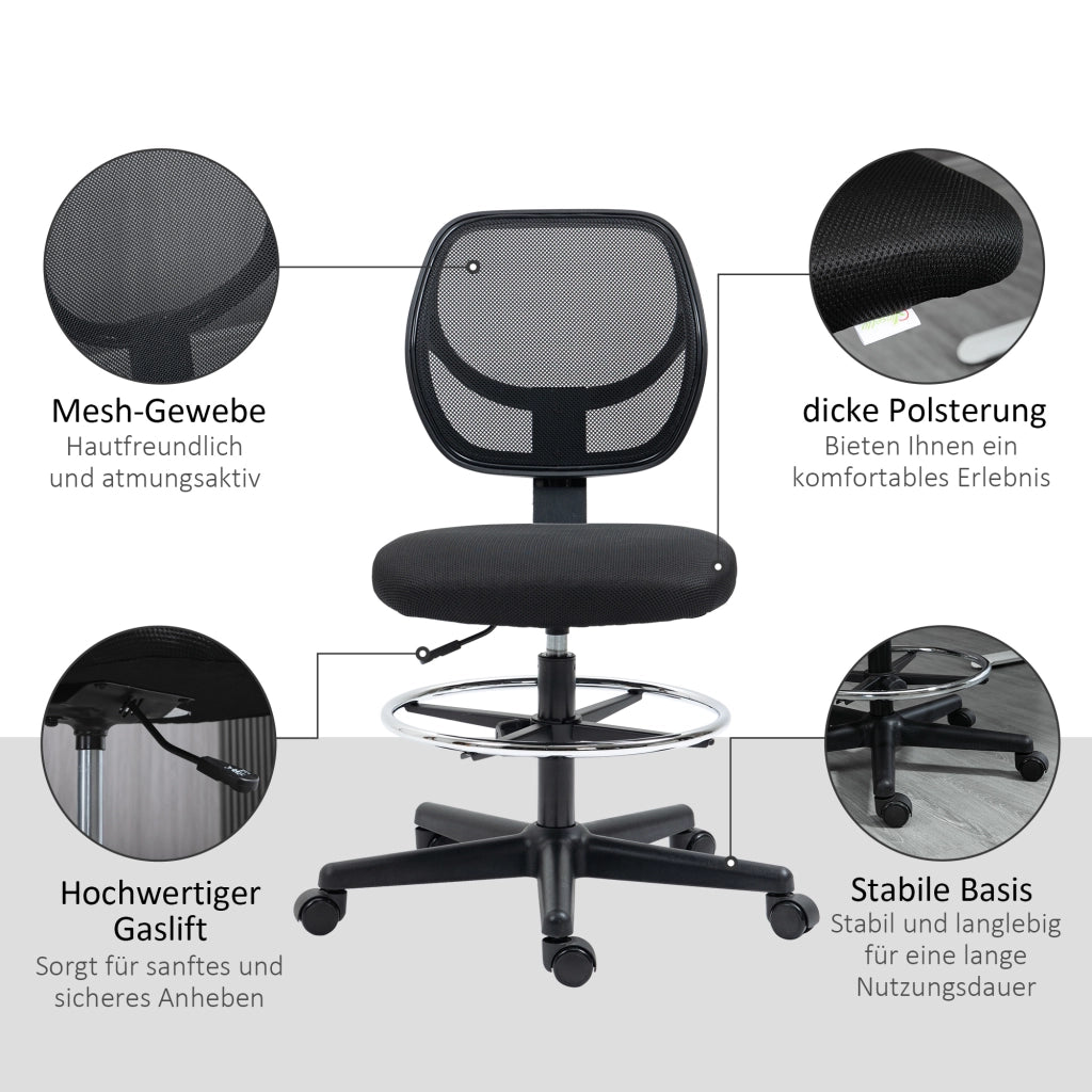 SEDIA DA UFFICIO REGOLABILE in altezza con poggiapiedi 59x61x93-113 cm nera