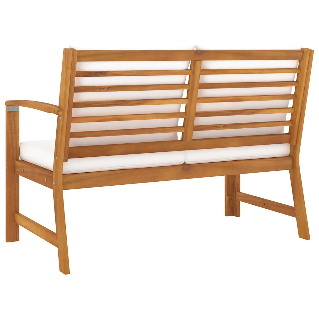 Panca da Corridoio-Sgabello-Panca da esterno 114,5 cm con Cuscino Crema Massello di Acacia