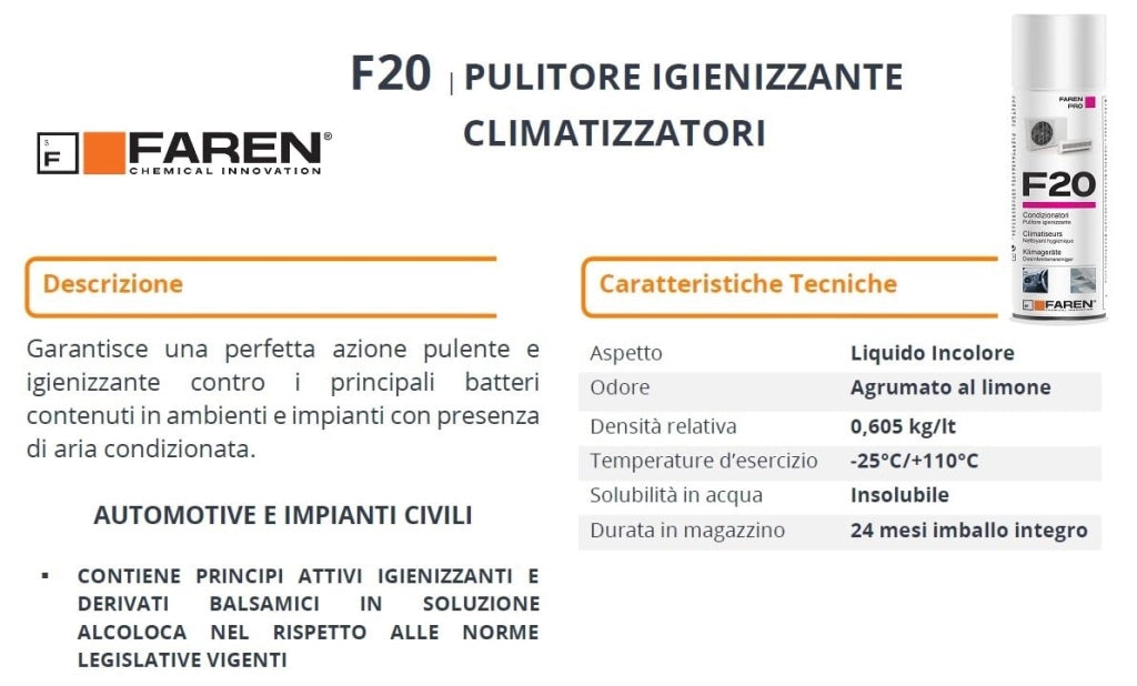 Pulitore Igienizzante per Climatizzatori F20 Faren 400 Ml