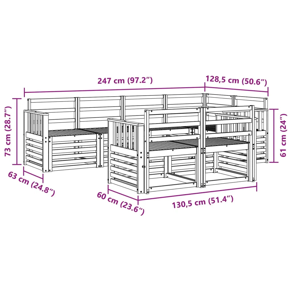 Set di divani da esterno 7 pcs Naturale Poliestere