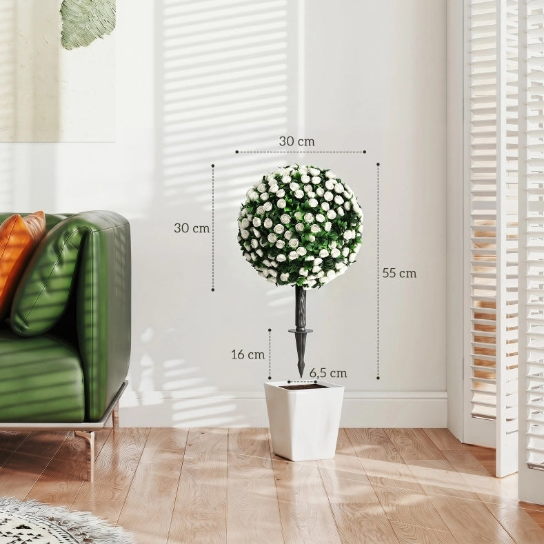 Set di 2 Sfere di Rose Artificiali da 55 cm, Resistenti ai Raggi UV per Esterni, Colore Bianco