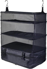 Organizzatore di valigia portatile con pannelli di viaggio pieghevoli appesi - 3 cassette, nero